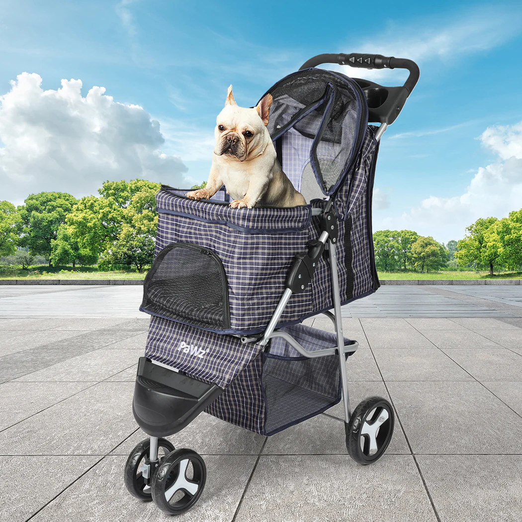 Pet Stroller 3 Wheels Dog Cat Cage Puppy Pushchair Travel Walk Carrier Pram - Nurns