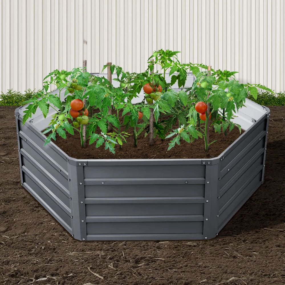 Set of 2 Garden Bed 130x130x46cm Planter Box Raised Container Galvanised - Nurns