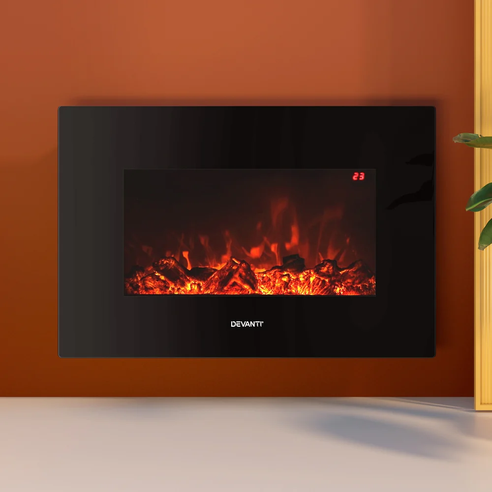Electric Fireplace Fire Heater 2000W - Black - Nurns