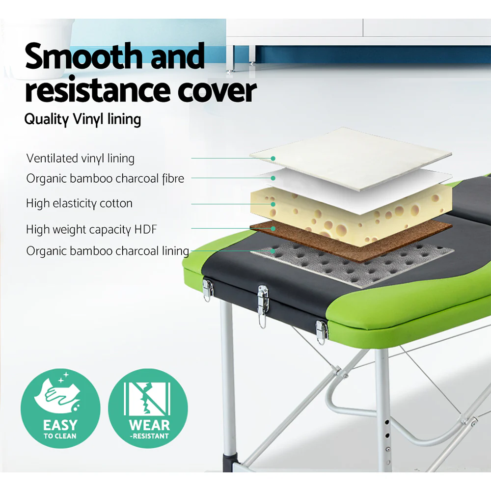 Massage Table 75cm 3 Fold Aluminium Beauty Bed Portable Therapy - Nurns