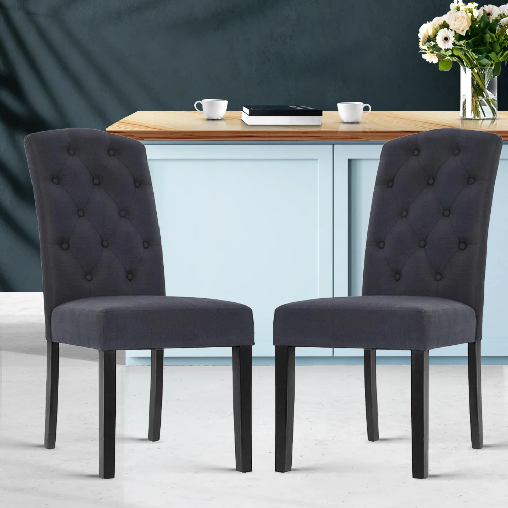 Holly Set of 2 Dining Chairs Linen Parsons Chair - Dark Grey - Nurns