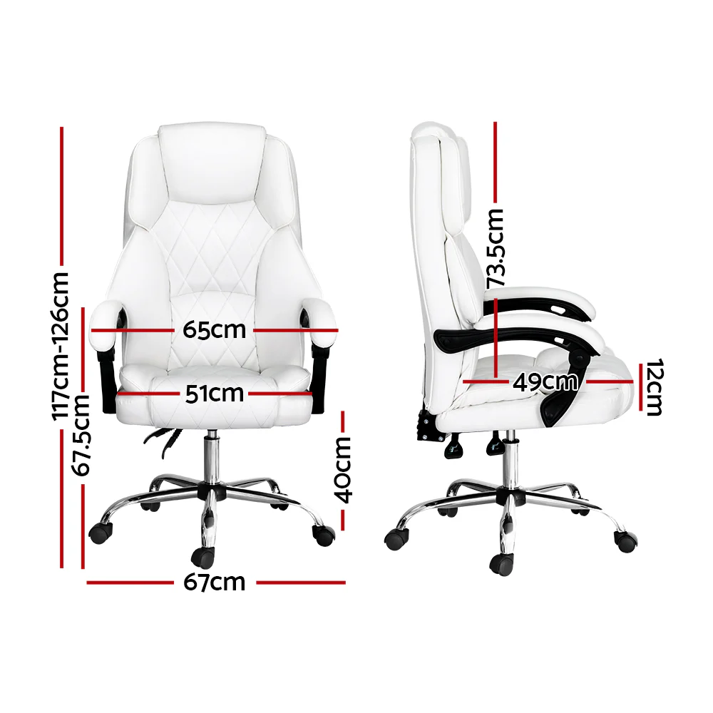 Artiss Executive Office Chair Leather Recliner White - Nurns