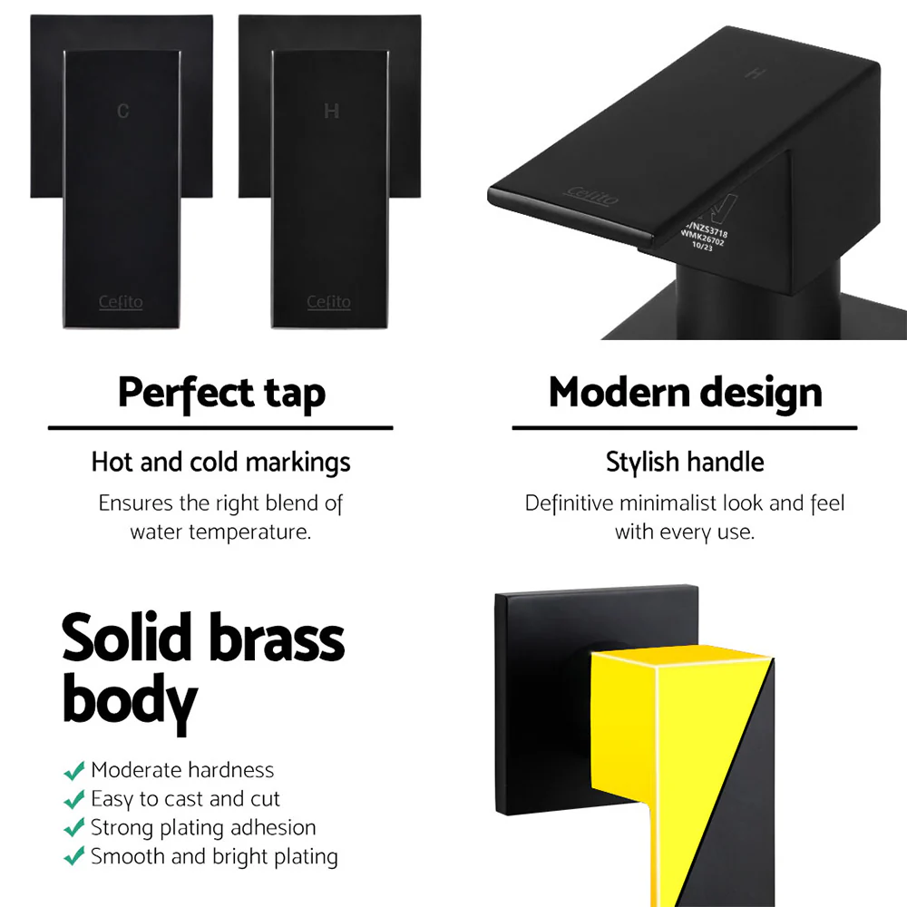 Shower Twins Tap Wall Bath Taps Brass Hot Cold Basin Bathroom Black - Nurns