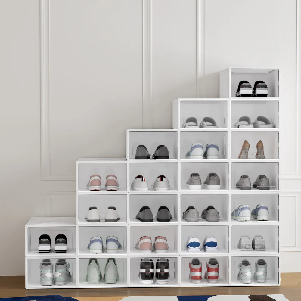 Artiss Shoe Box Rack DIY Set of 24 Stackable White Abel - Nurns