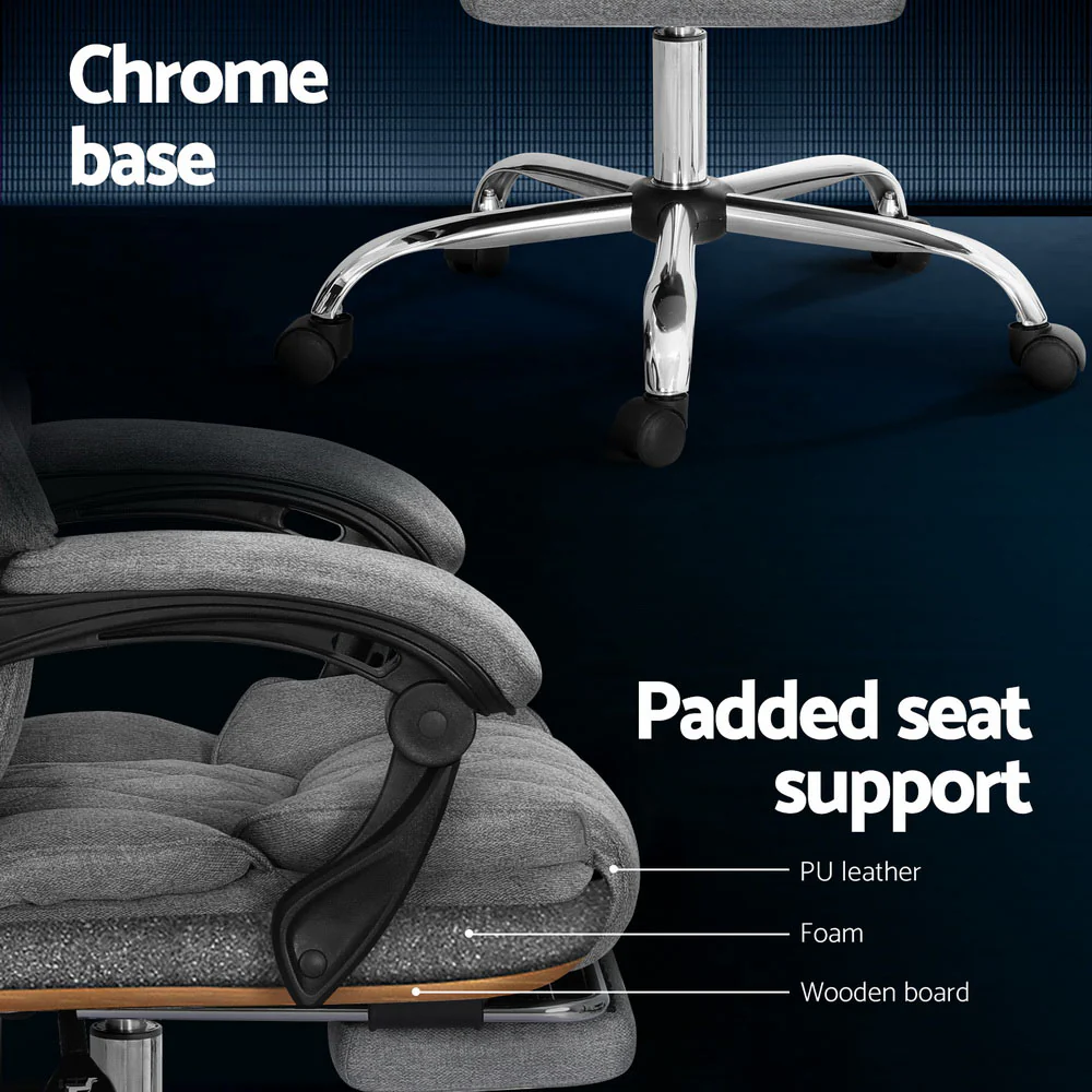 Artiss Executive Office Chair Fabric Footrest Grey - Nurns