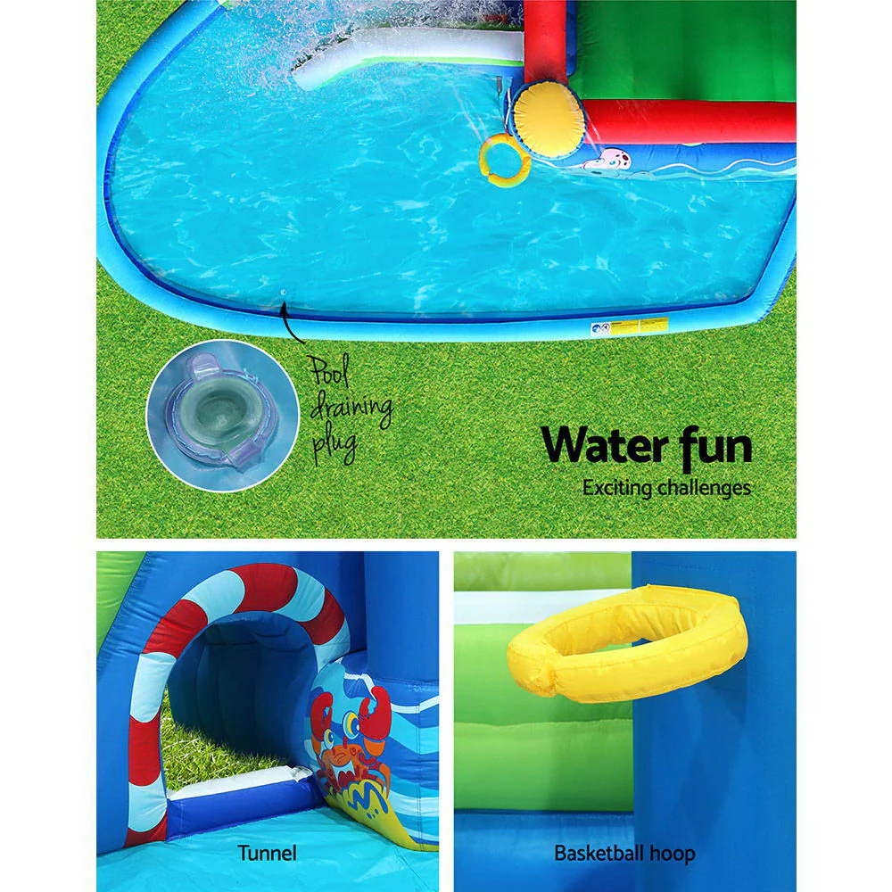 Happy Hop Inflatable Water Slide Jumping Trampoline Castle Bouncer Toy Splash - Nurns
