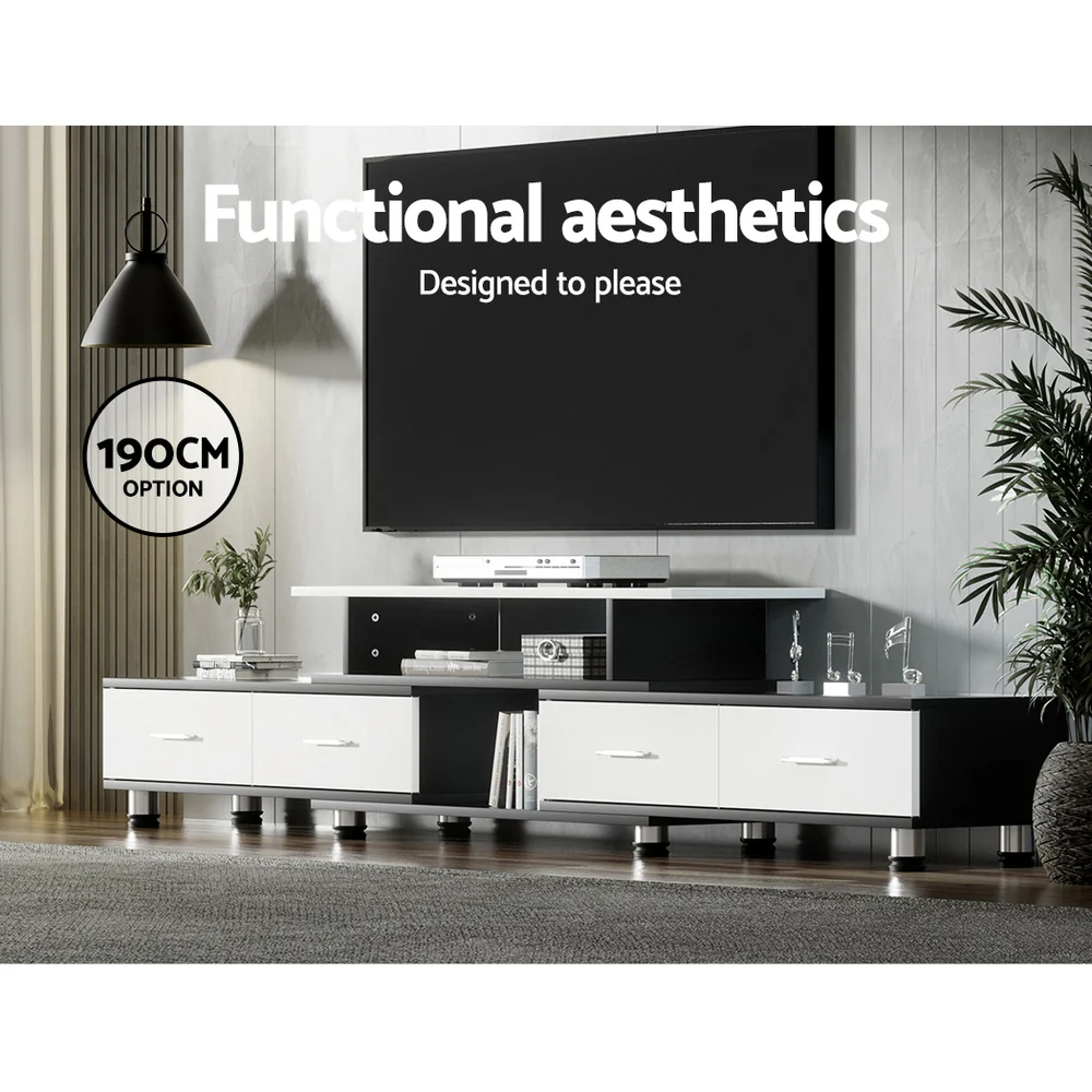 Olia 160cm to 220cm TV Cabinet Entertainment Unit Extendable - Black & White - Nurns