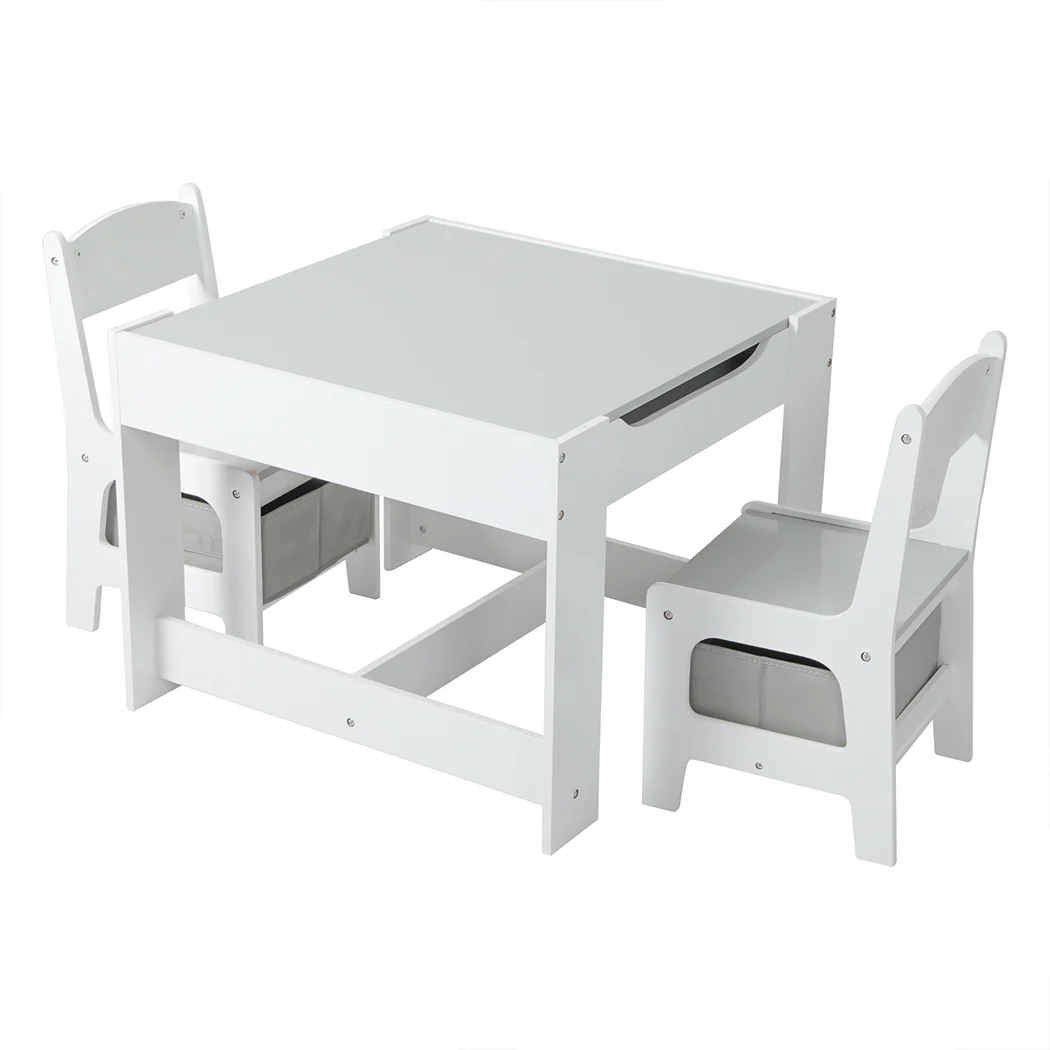 Poppy 3-Piece Kids Table & Chairs Set - White & Grey - Nurns