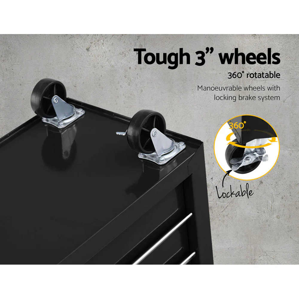 Tool Box Trolley Chest Cabinet 6 Drawers Cart Garage Toolbox Set Black - Nurns