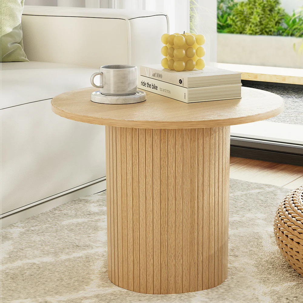 Iasonas Round Side End Table Fluted Base - Wood - Nurns