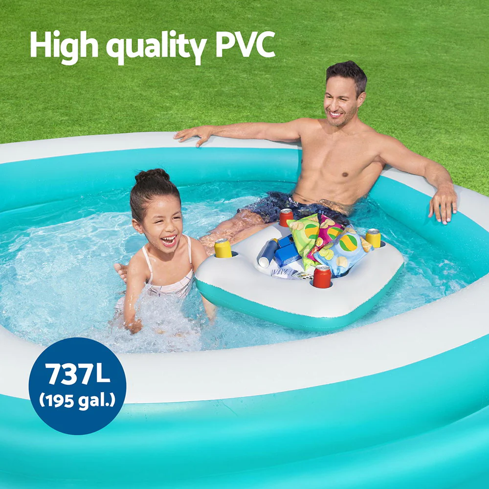 Bestway Kids Inflatable Family Pool with Center Console Cup Holder 218x218x48cm - Nurns