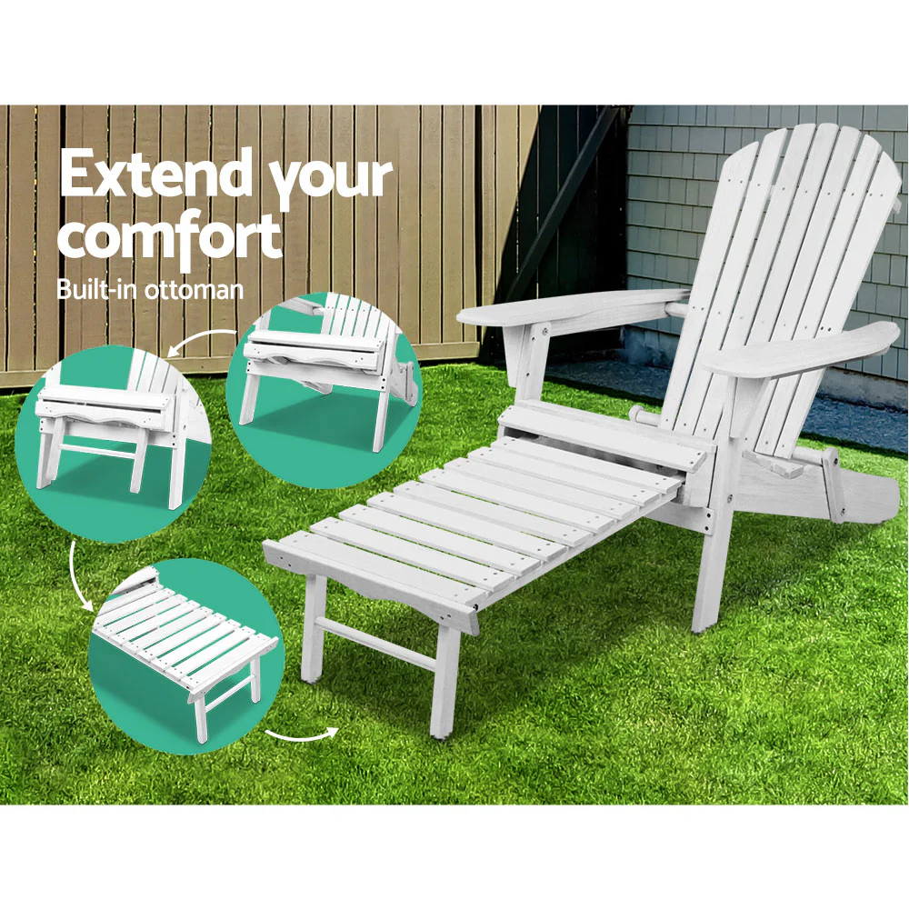 Adirondack Gardeon Sun Lounge Outdoor Chairs Wooden Foldable Patio Furniture - Nurns