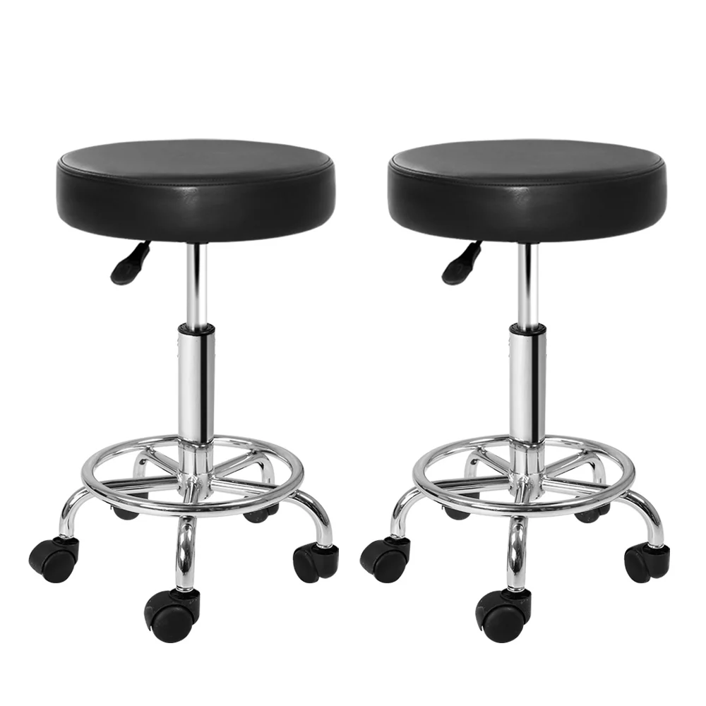 Set of 2 Salon Stool Round Swivel Chair Black - Nurns