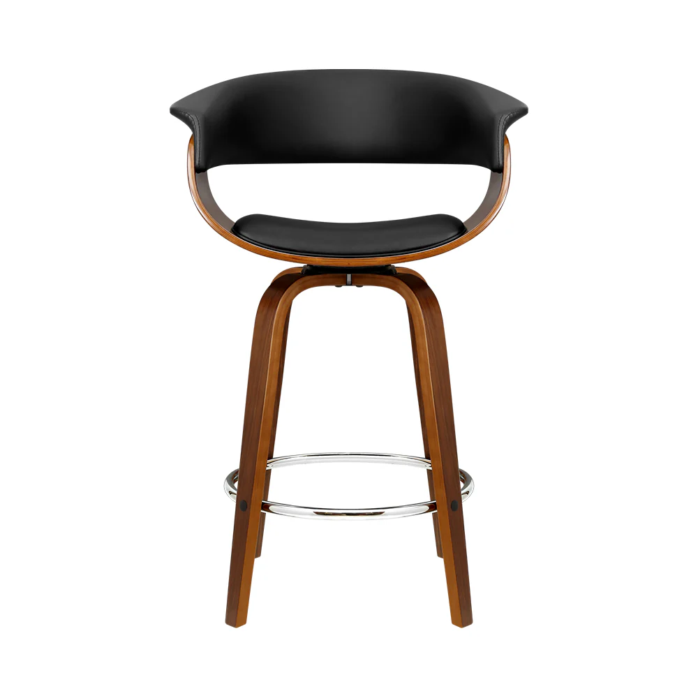 65cm Edessa Swivel PU Leather Bar Stool - Wood & Black - Nurns