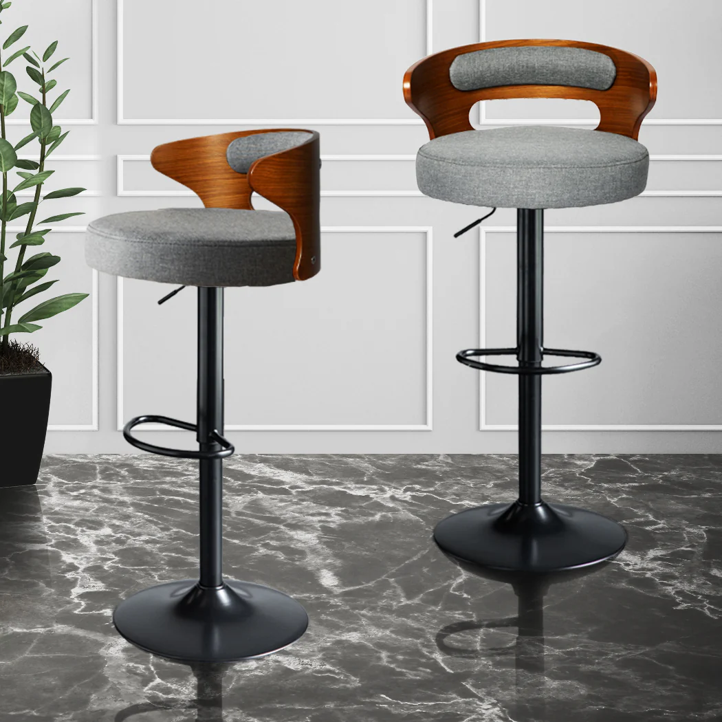 85cm Leipzig Bar Stools Kitchen Gas Lift Wooden Beech Stool Chair Swivel Barstools - Grey - Nurns