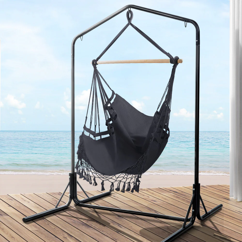 Outdoor Hammock Chair with Stand Tassel Hanging Rope Hammocks - Grey - Nurns