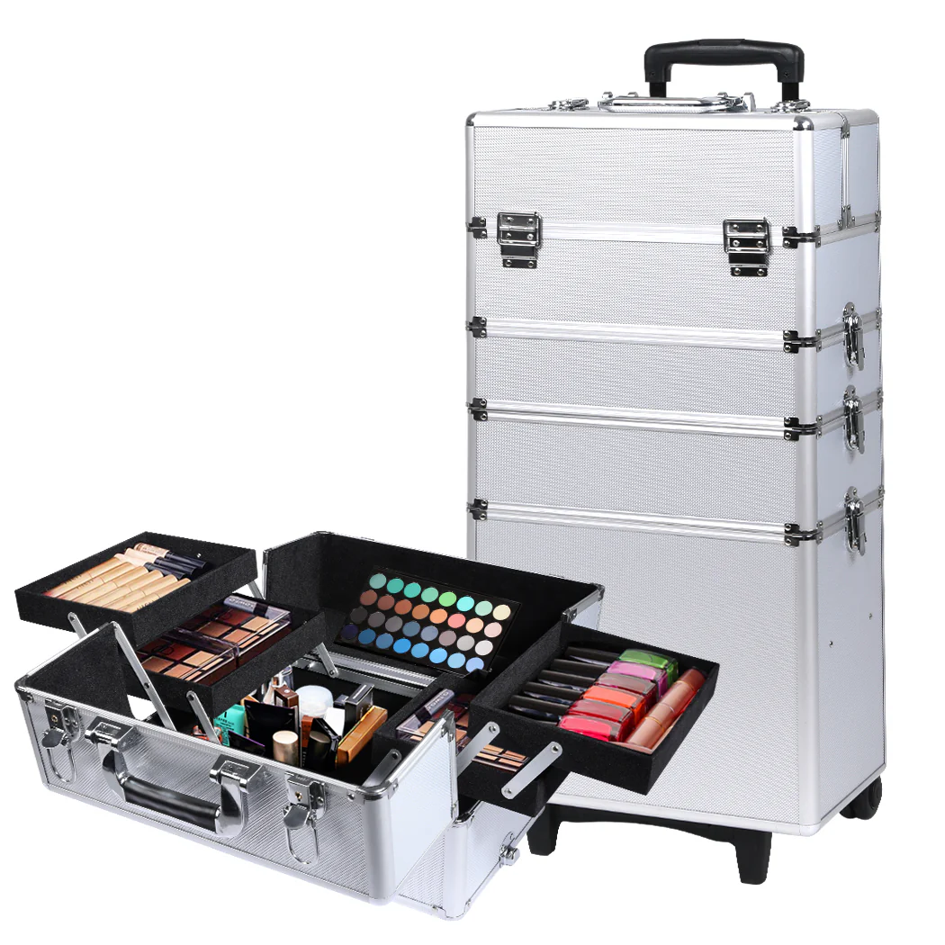 Makeup Case Professional Makeup Organiser 7 In 1 Trolley Silver - Nurns