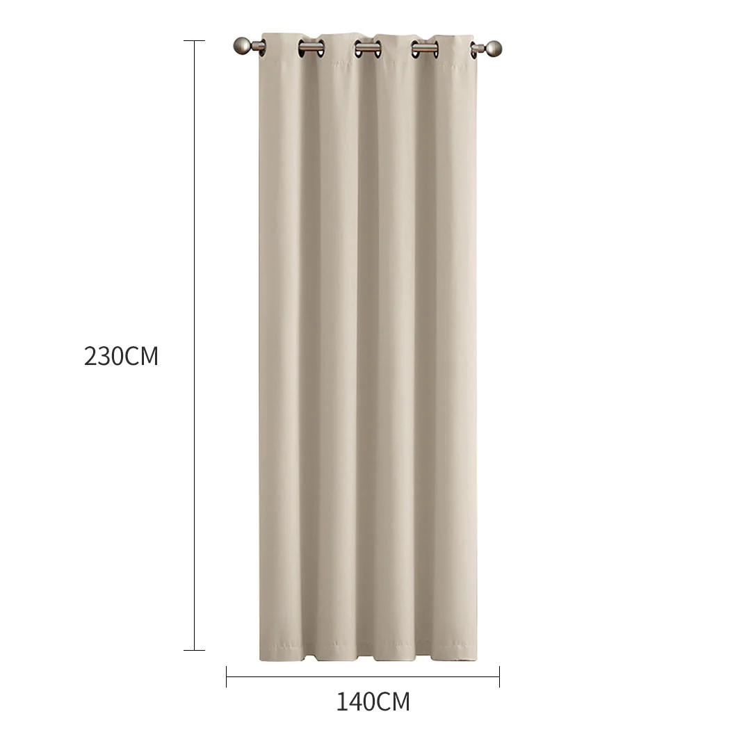 Set of 2 Blockout Curtains Panels 3 Layers Eyelet Room Darkening 140X230Cm Beige - Nurns