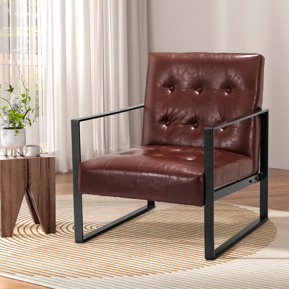 Armchair Lounge Chair Accent Chairs PU Leather Brown Metal Frame - Nurns