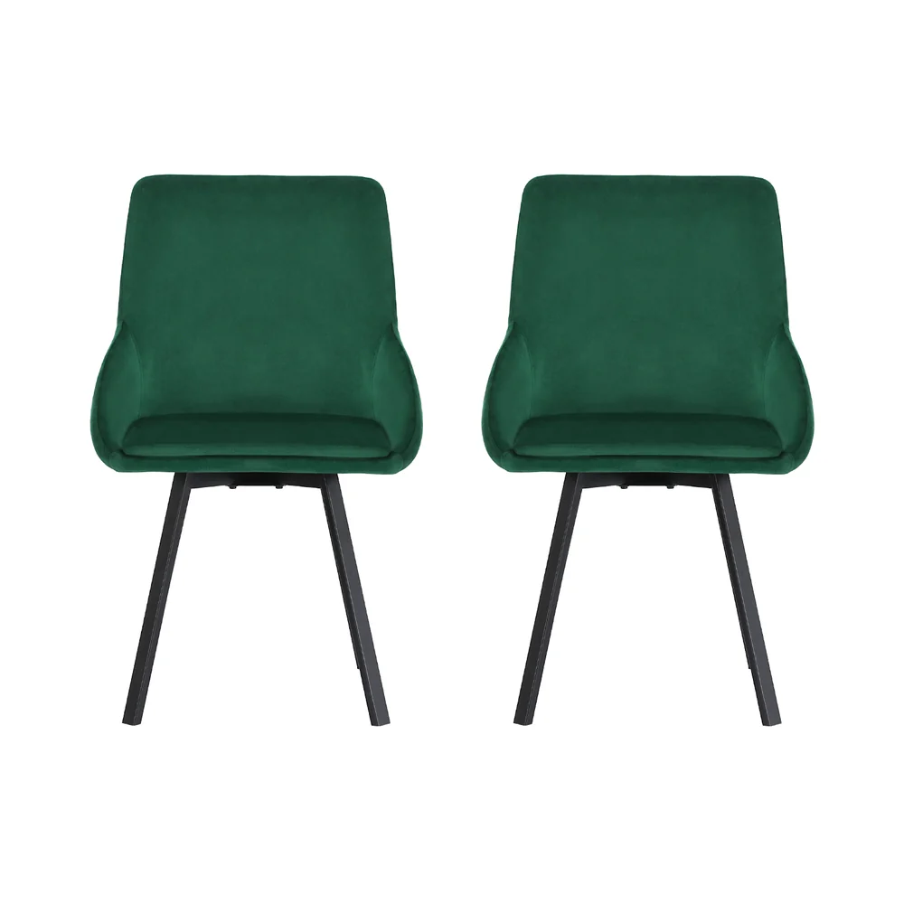 Set of 2 Dining Chairs Velvet Swivel Base - Green - Nurns