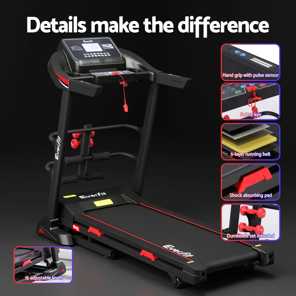Everfit Treadmill Electric Home Gym Fitness Exercise Machine w/ Sit Up Bar 450mm - Nurns