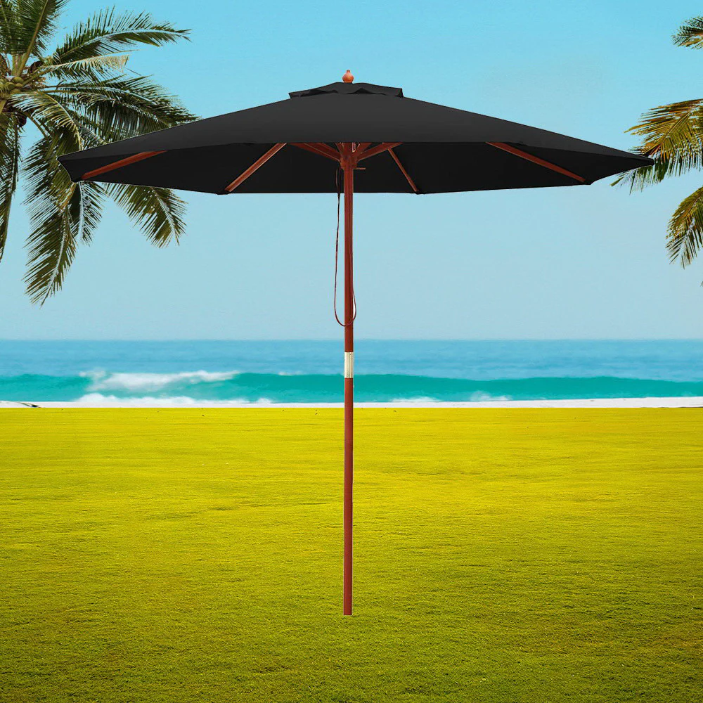 Instahut 2.7m Outdoor Umbrella Pole Umbrellas Beach Garden Sun Stand Patio Black - Nurns