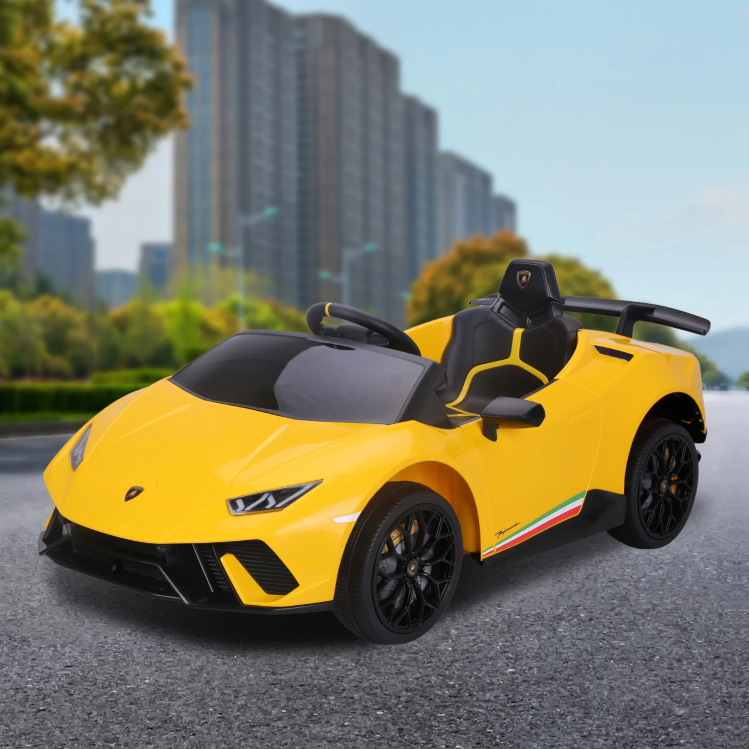 Lamborghini Performante Kids Electric Ride On Car Remote Control - Yellow - Nurns