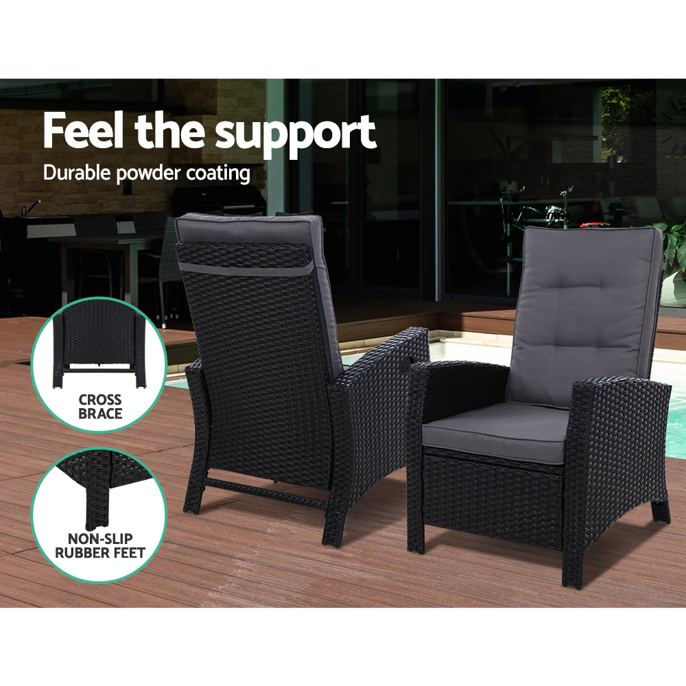 Dursley Recliner Chair Outdoor Furniture Setting Patio Wicker Sofa Chair and Ottoman - Black - Nurns