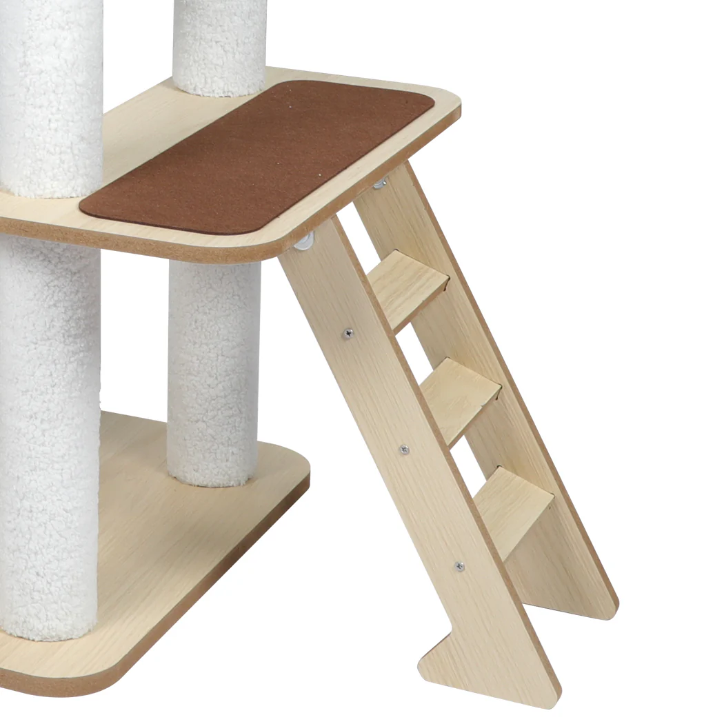 Cat Tree Scratching Post Scratcher Cats Tower Wood Condo Toys House 138cm - White - Nurns
