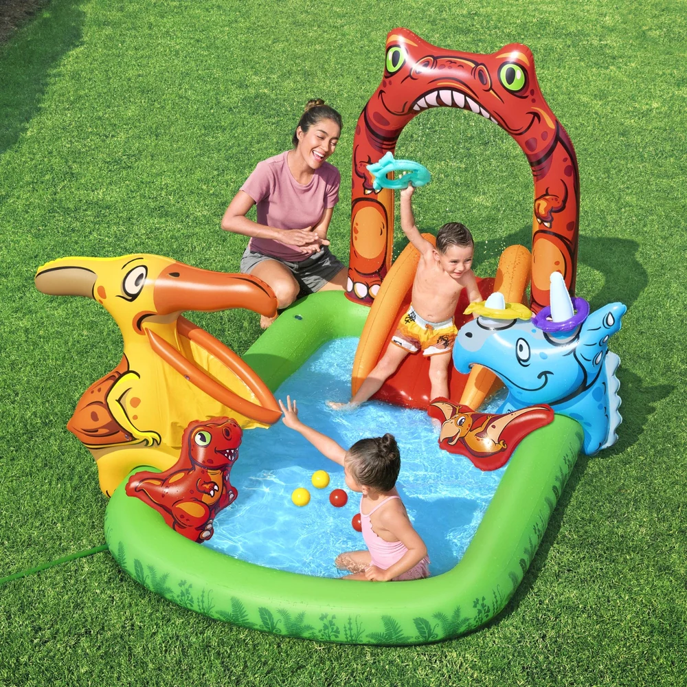 Bestway Kids Inflatable Play Splash Pool with Slide Ball Tossing Toys 242x140cm - Nurns