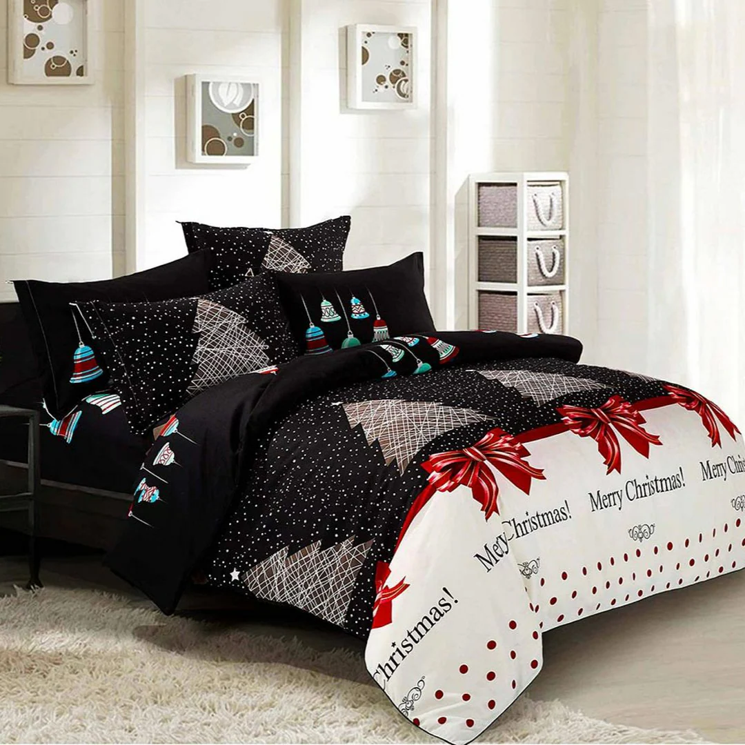 KING 3-Piece Christmas Quilt Duvet Cover Set - Black - Nurns