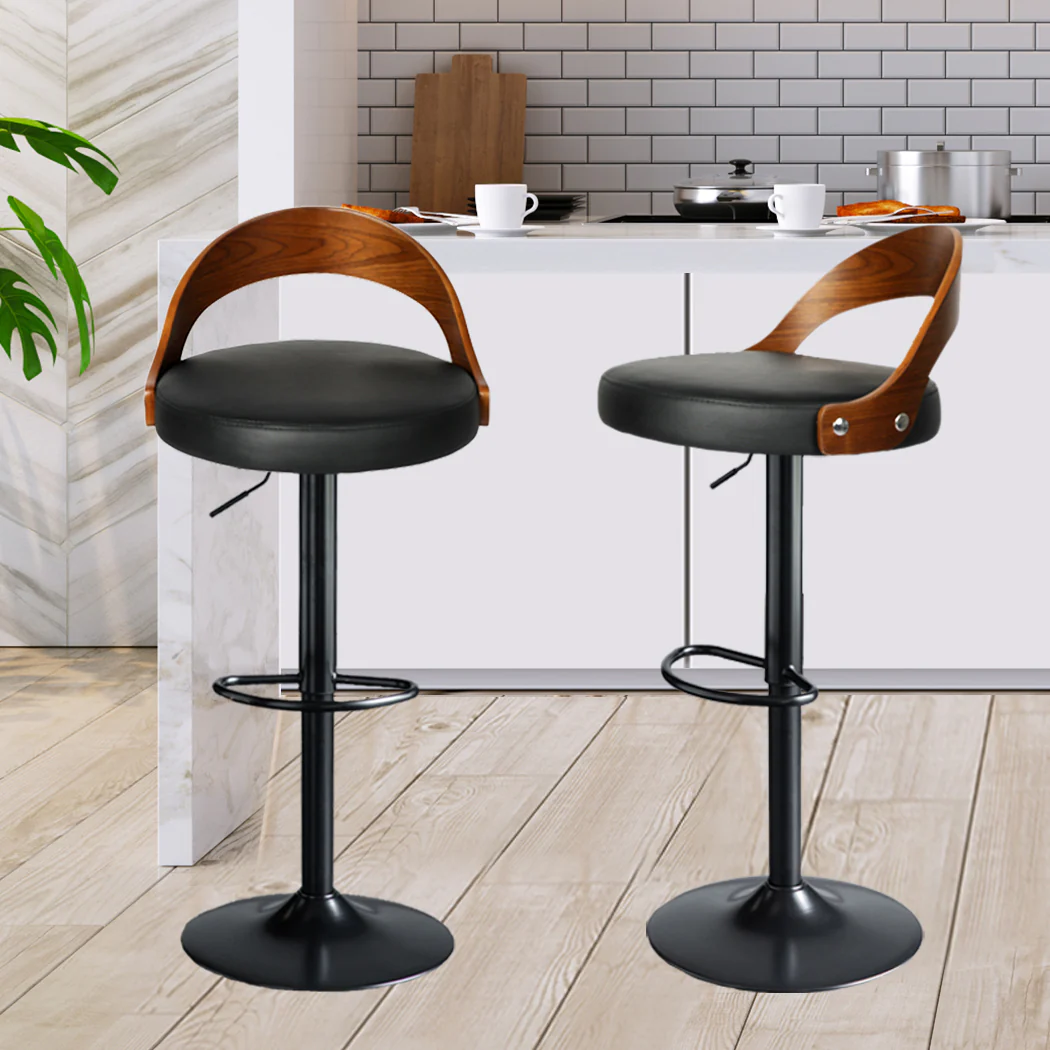 82.5cm Essen Bar Stools Kitchen Gas Lift Wooden Beech Stool Chair Swivel Barstools - Black - Nurns