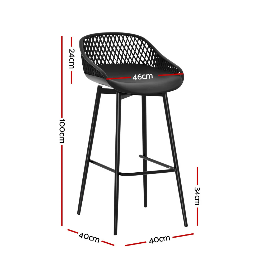 Fica Set of 4 Outdoor Bar Stools Plastic Metal Bistro Patio Dining Chair Balcony - Black - Nurns