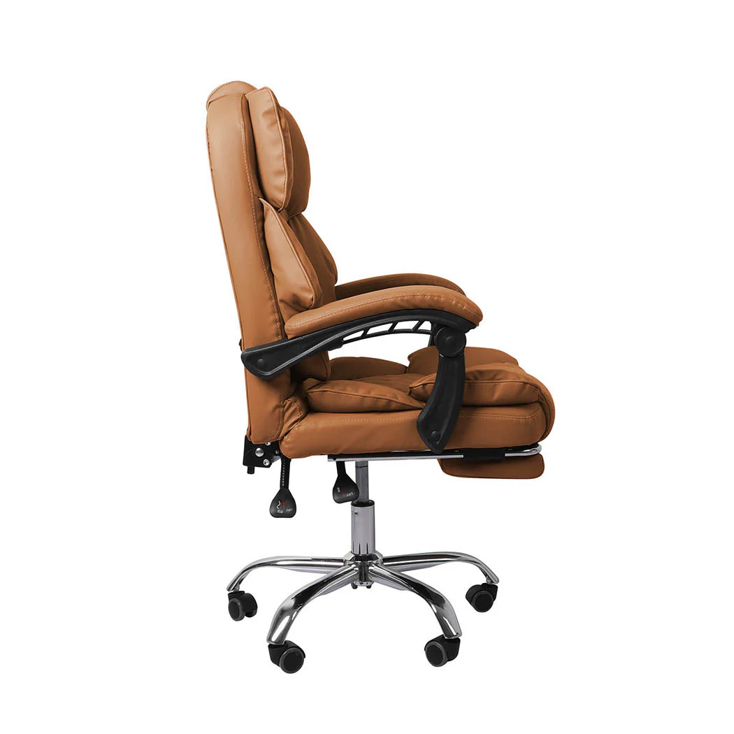 Levede Gaming Chair Office Computer Brown Footrest - Nurns