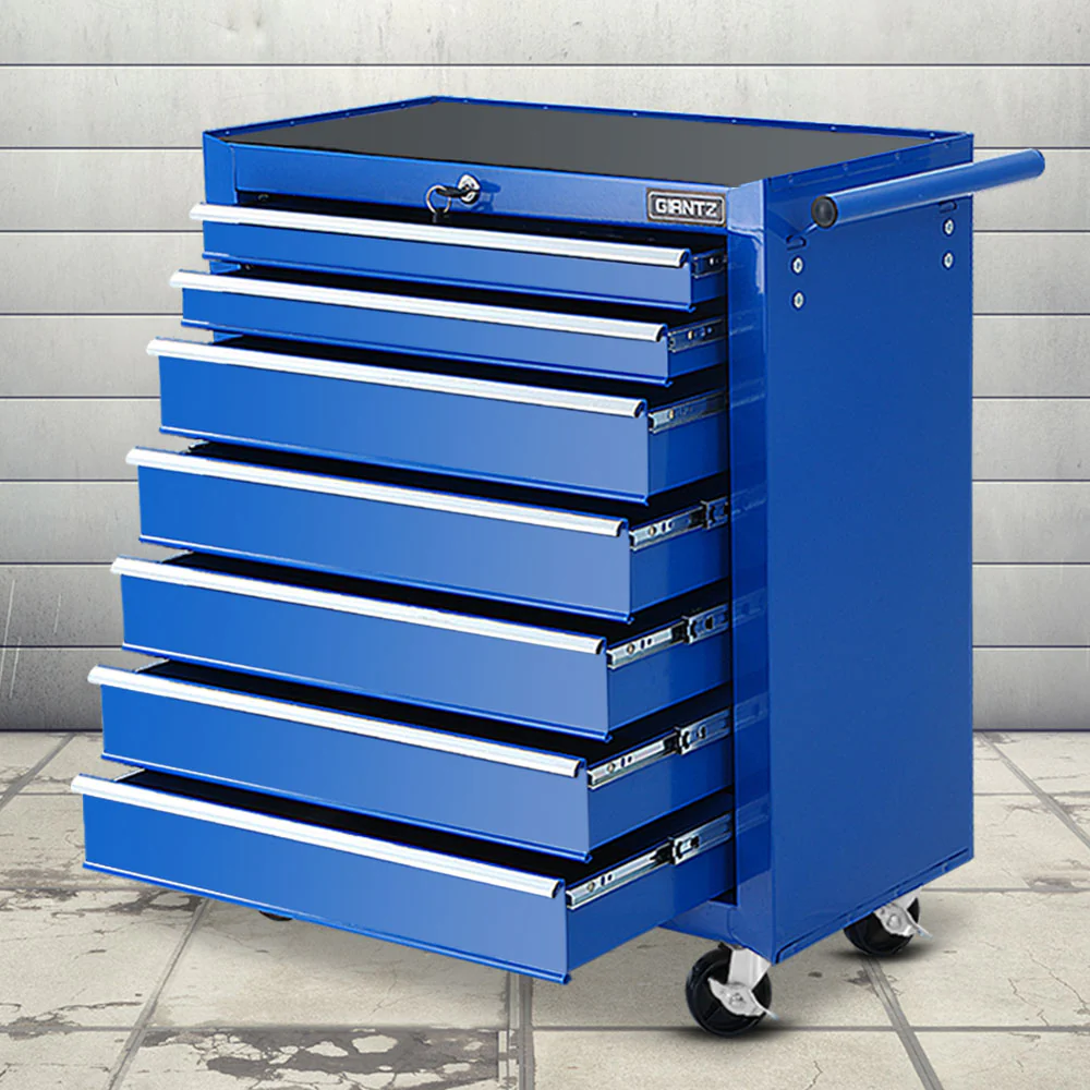 Tool Chest and Trolley Box Cabinet 7 Drawers Cart Garage Storage Blue - Nurns