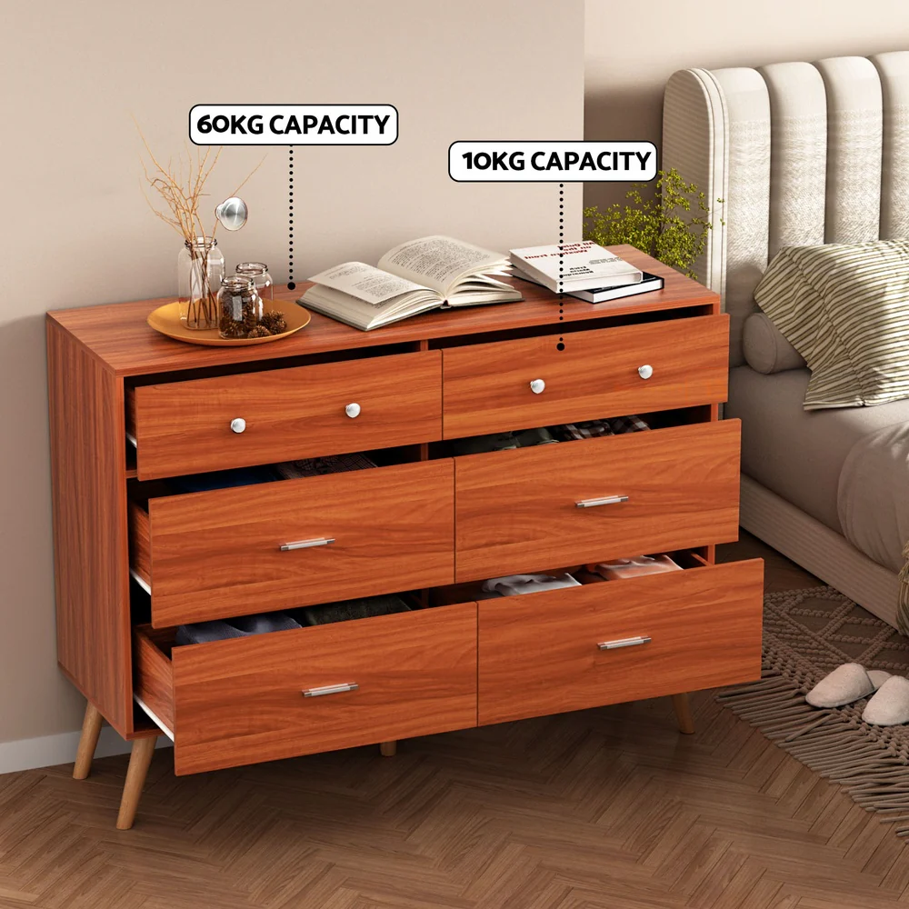 Artiss 6 Chest of Drawers Storage Cabinet Walnut - Nurns