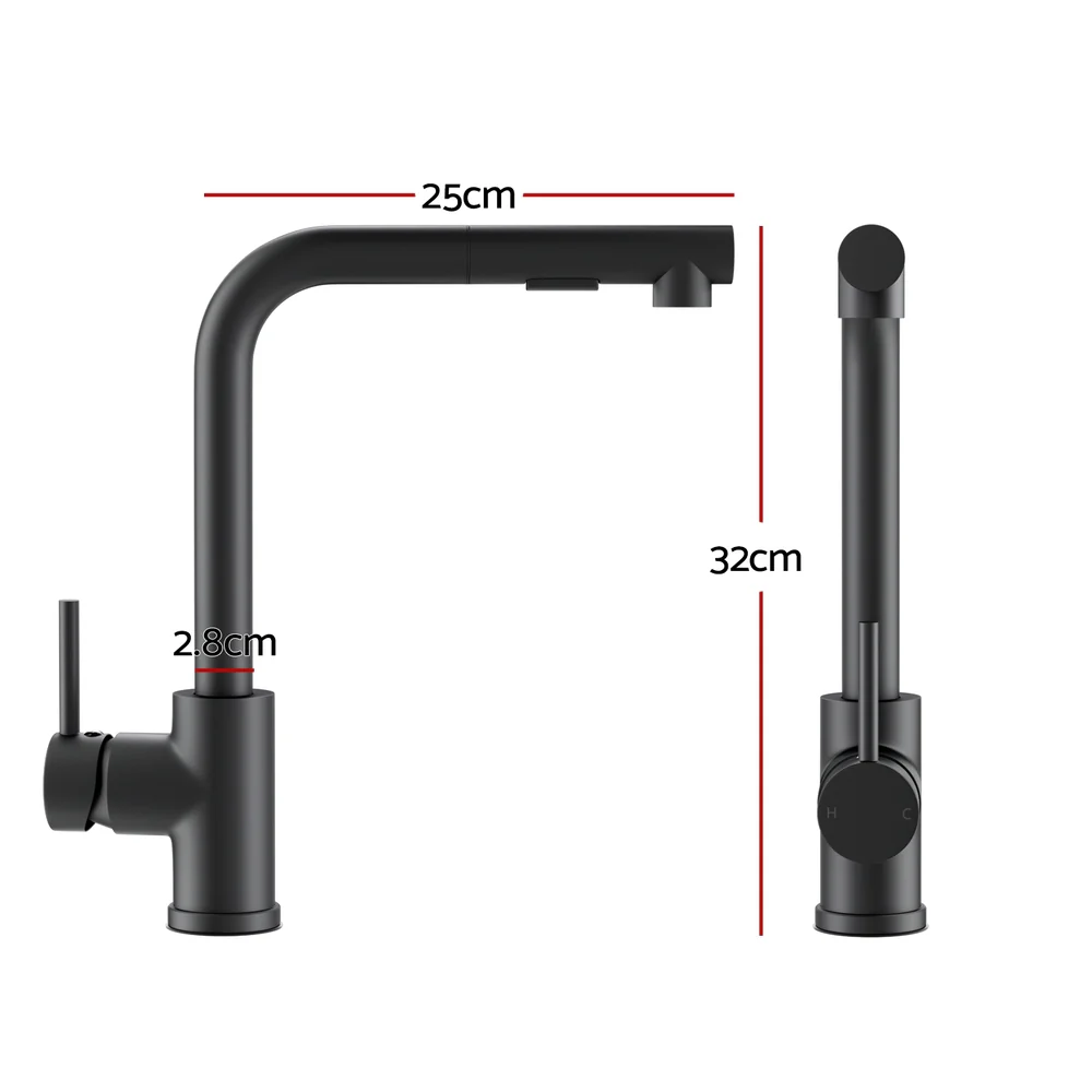 Kitchen Mixer Tap Pull Out Rectangle 2 Mode Sink Basin Faucet Swivel - Black - Nurns