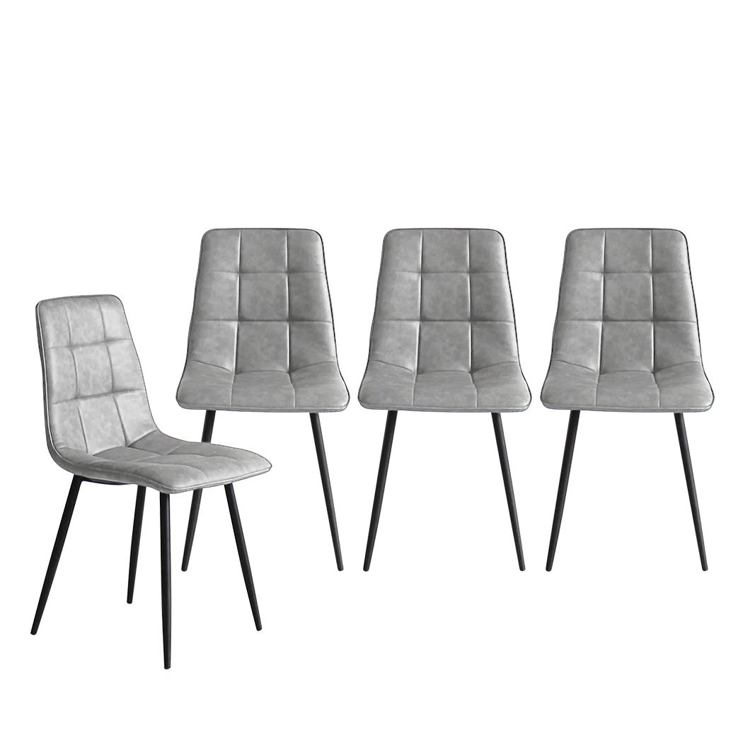 Hayes Set of 4 Dining Chairs Kitchen Table Lounge Room Padded Seat PU Leather - Grey - Nurns