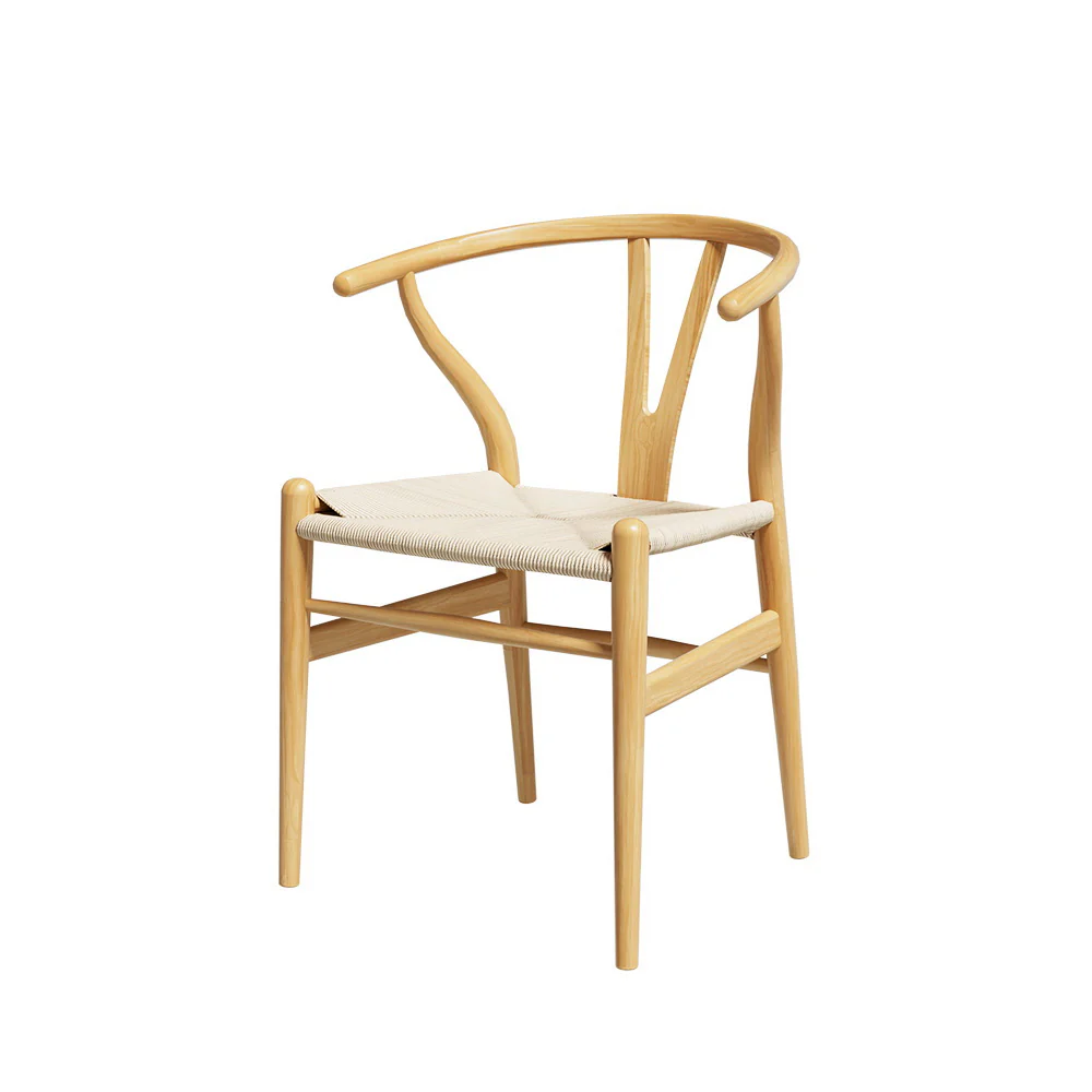 Maud Dining Chairs Wooden Kraft Paper Seat Wishbone Back - Natural Wood - Nurns