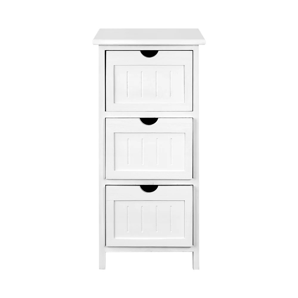 Fredericton Wooden Bedside Tables with 3 Drawers - White - Nurns