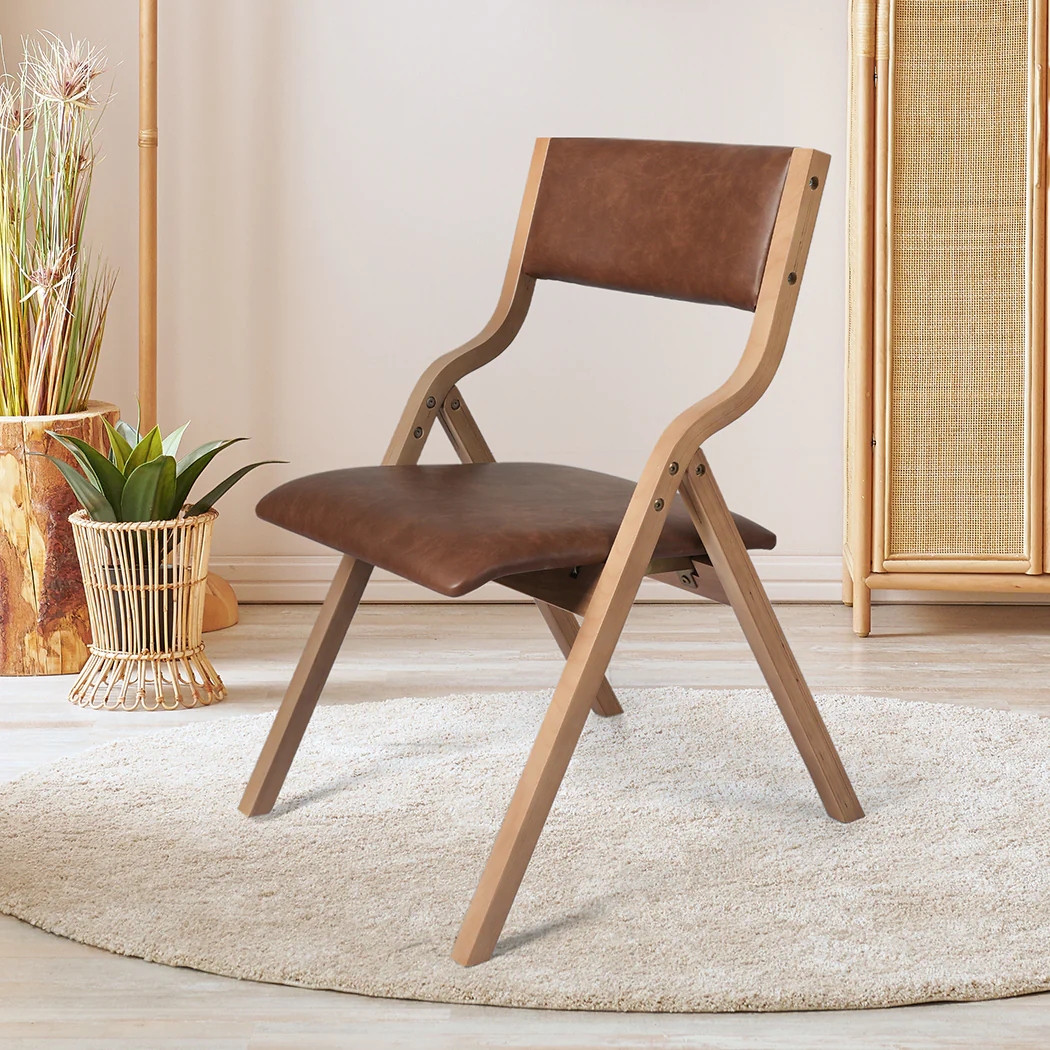 Romilly Set of 2 Dining Chairs Foldable PU Leather Kitchen Chair Lounge Room Padded - Brown - Nurns