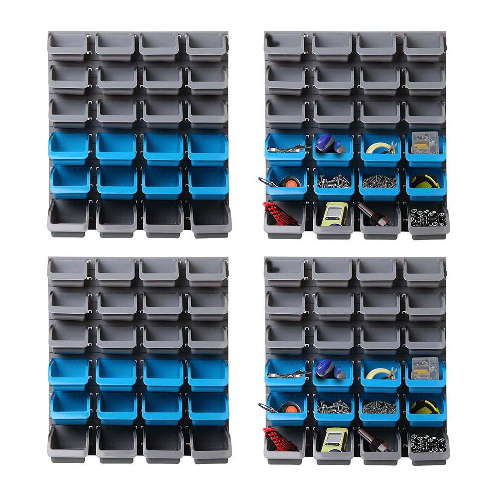 96 Storage Bin Rack Wall-Mounted Tool Parts Garage Shelving Organiser - Nurns