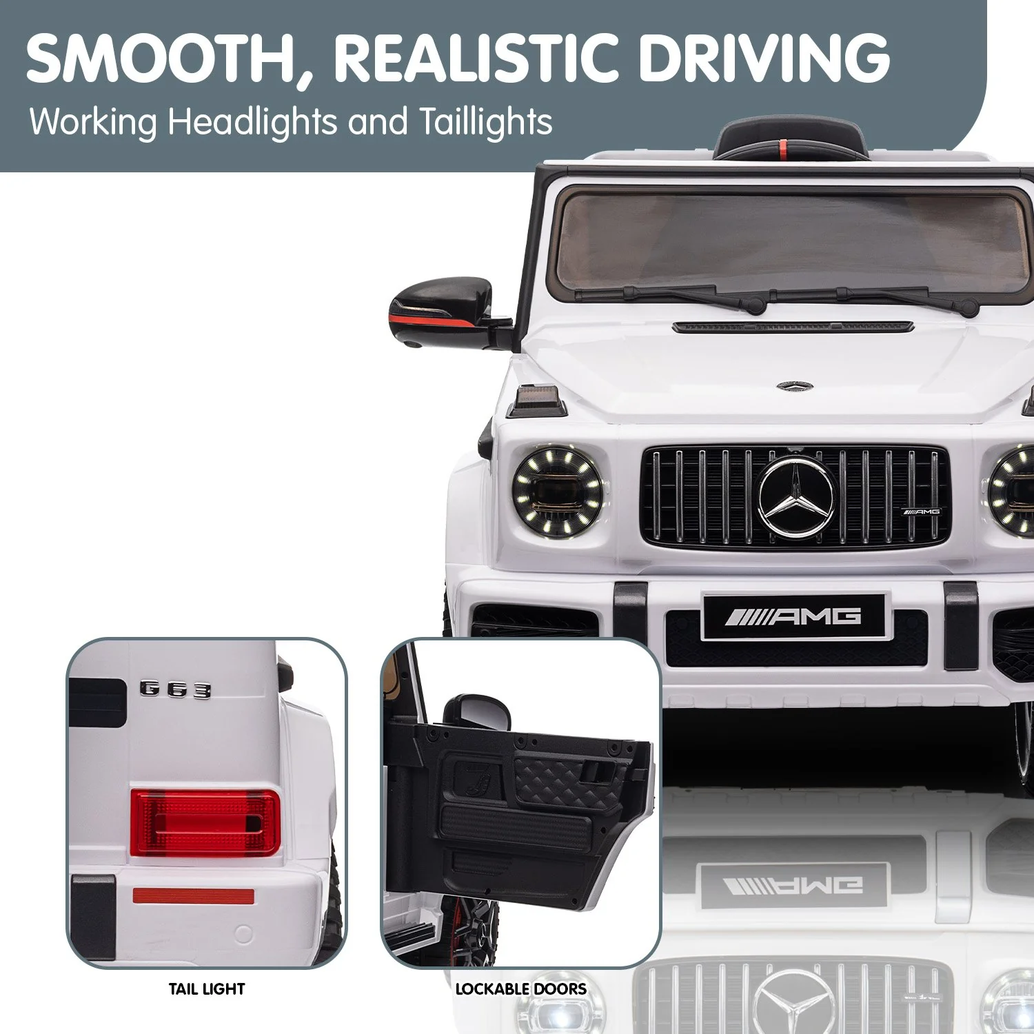 Mercedes Benz AMG G63 Licensed Kids Ride On Electric Car Remote Control - White - Nurns