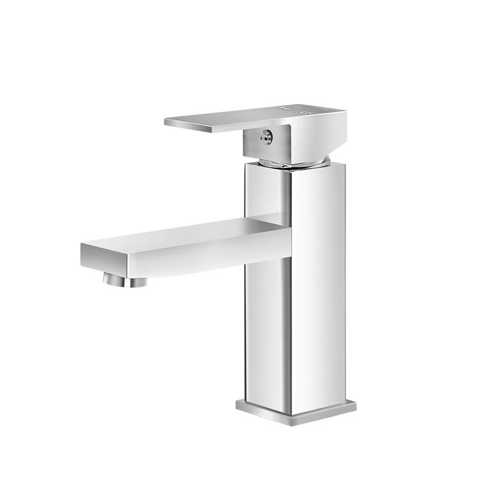 Bathroom Basin Mixer Tap Square Faucet Vanity Laundry Chrome - Nurns