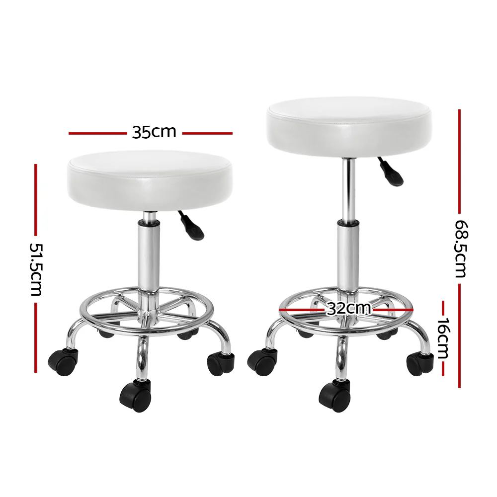 Set of 2 Salon Stool Round Swivel Chair White - Nurns