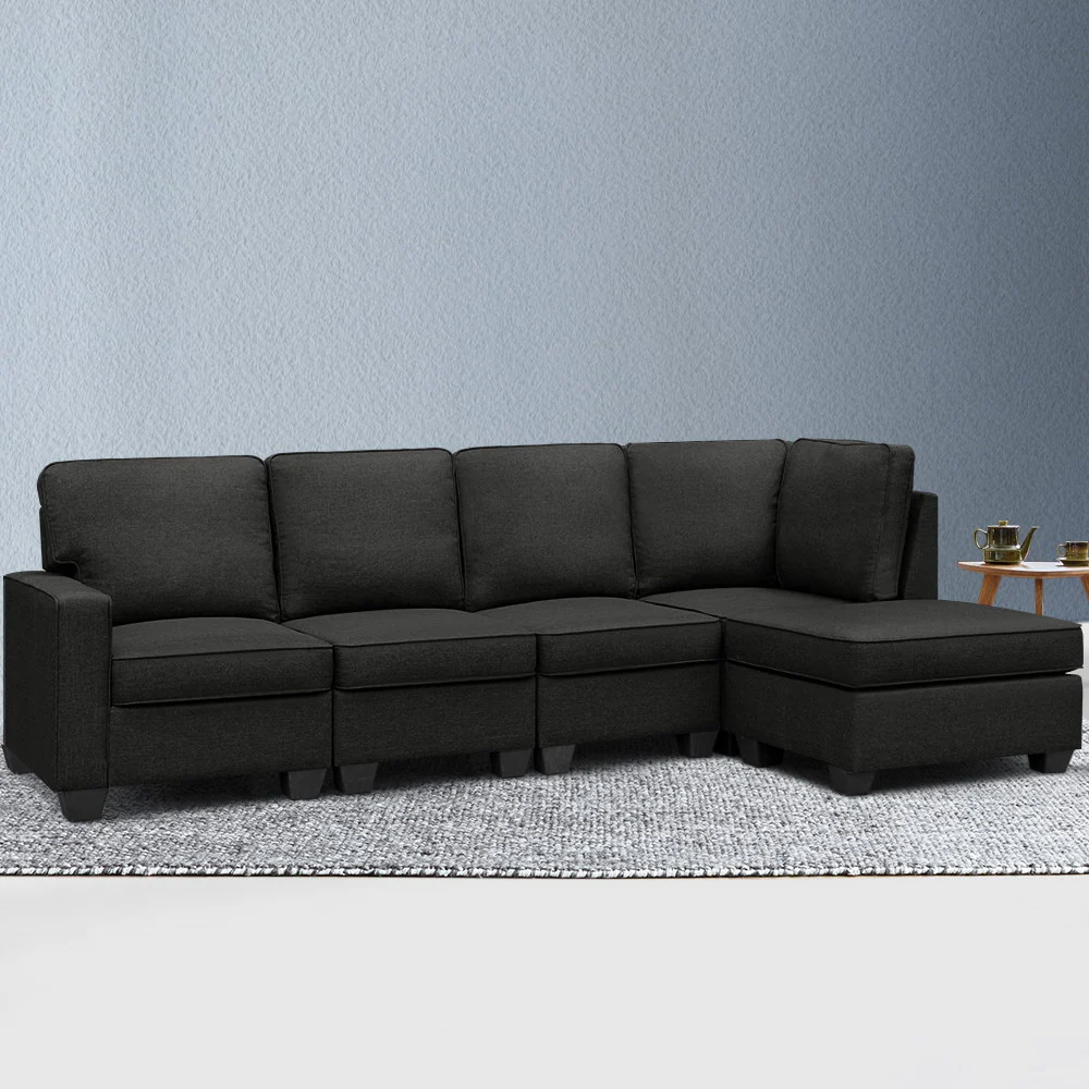 Misty 5-Seater Modular Chaise Suite Couch Sofa Lounge - Dark Grey - Nurns