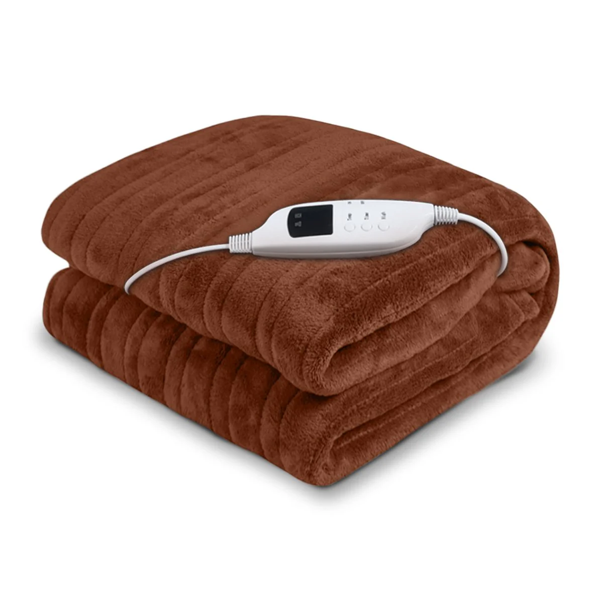 Heated Electric Blanket Throw Rug Coral Warm Fleece - Brown - Nurns