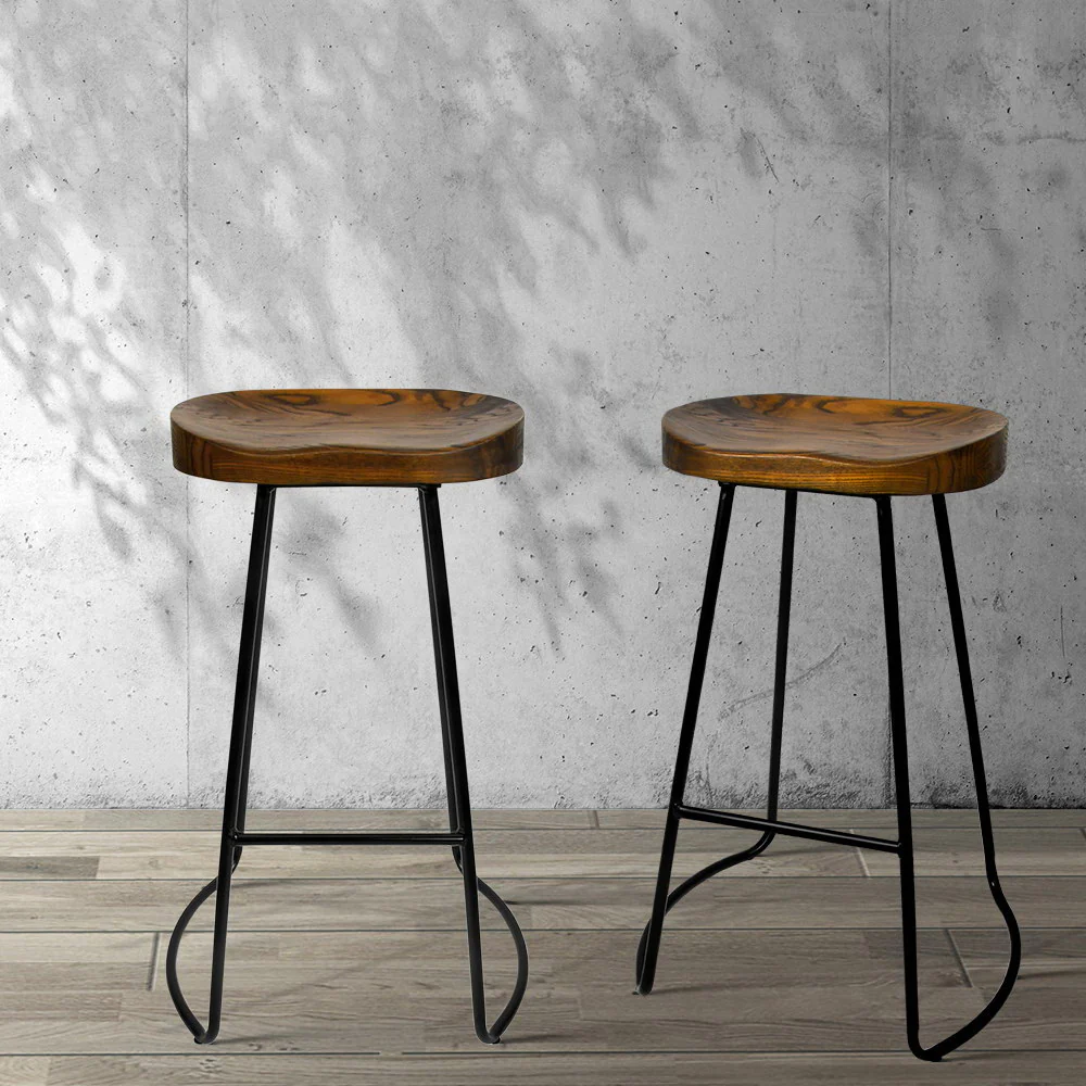 Set of 2 Trento Backless Elm Wood Bar Stools - Black - Nurns