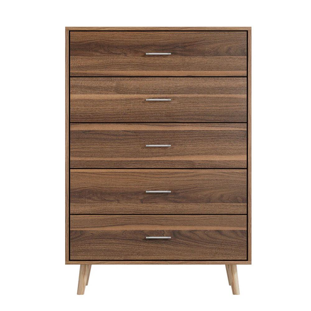 Artiss 5 Chest of Drawers - Walnut - Nurns