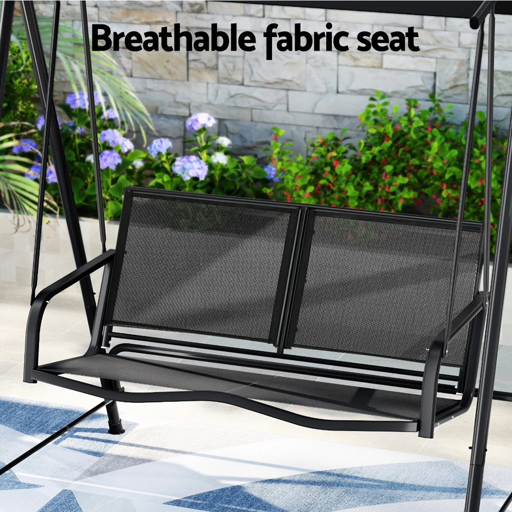 Evan Outdoor Swing Chair Garden Bench 2 Seater Canopy Patio - Black - Nurns